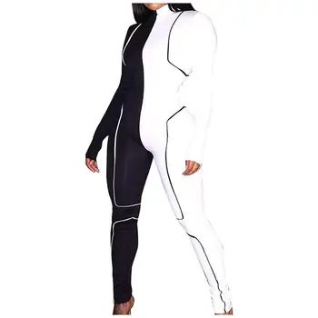 

Skinny Sports Women Jumpsuit Casual Personality Irregular Colorblock Long Sleeve Romper Overall Monos Fiesta 2020 Drop Shipping