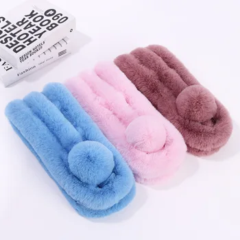 

Luxury Winter Faux Fur Collar Coat Women Scarf Warm Hairy Soft Shawl Hood Fur Decor For Jackets Multi Color Female Fur Scarves