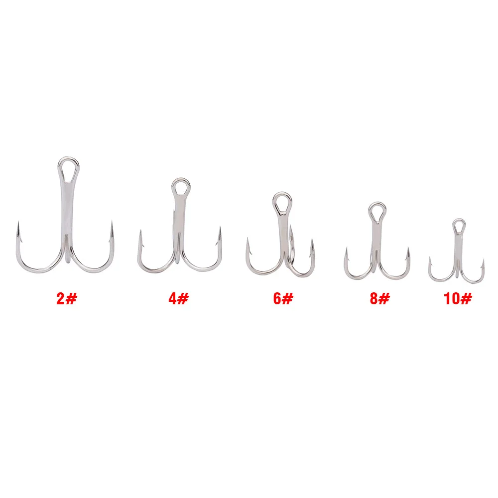 50Pcs Treble Fishing Hooks Black Small Round Bent Triple Hard Lure Spoon Fishhook Size 2 4 6 8 10 12 14 High Carbon Steel Hooks