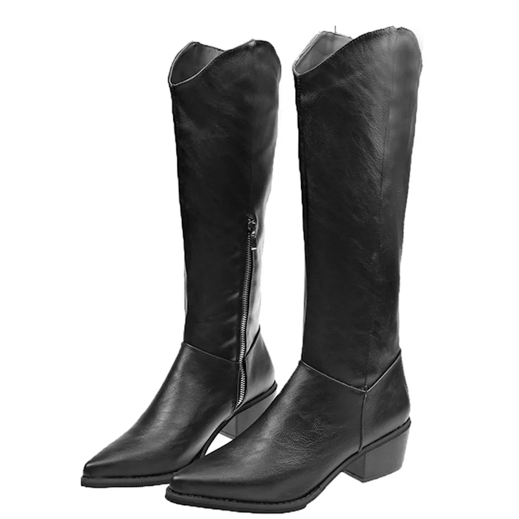 Cool Women Rider Horse Riding Boots Smooth Leather Knee High Boots Autumn Winter Warm High Boots Mountain Riding Boots#J30