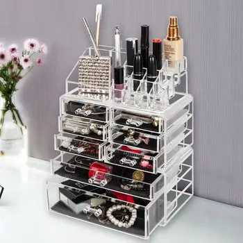 

SF-1122-3 Plastic Cosmetics Storage Rack Transparent Storage Rack 4 Small Drawers And 3 Larger Drawers
