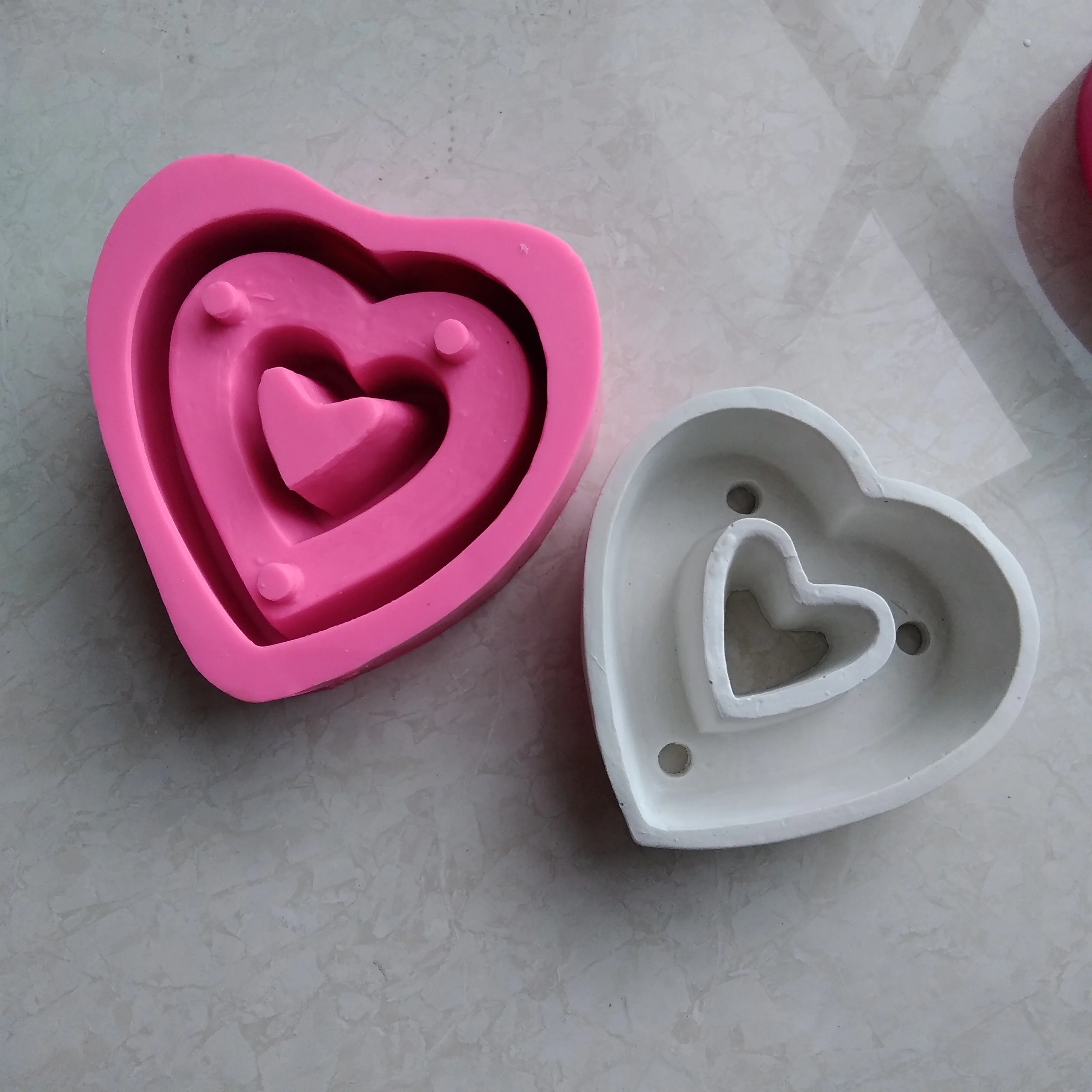 Love Heart Flower Pot Cake Chocolate Cement Candle Soap Resin Clay Silicone Mold