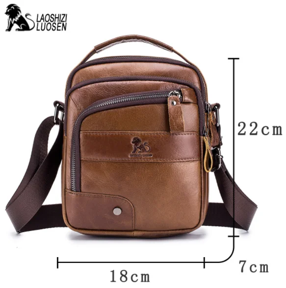LAOSHIZI men's Genuine Leather Shoulder Bag Men Messenger Bags Small Casual Flap Zipper Design handbags Male CrossBody Bag
