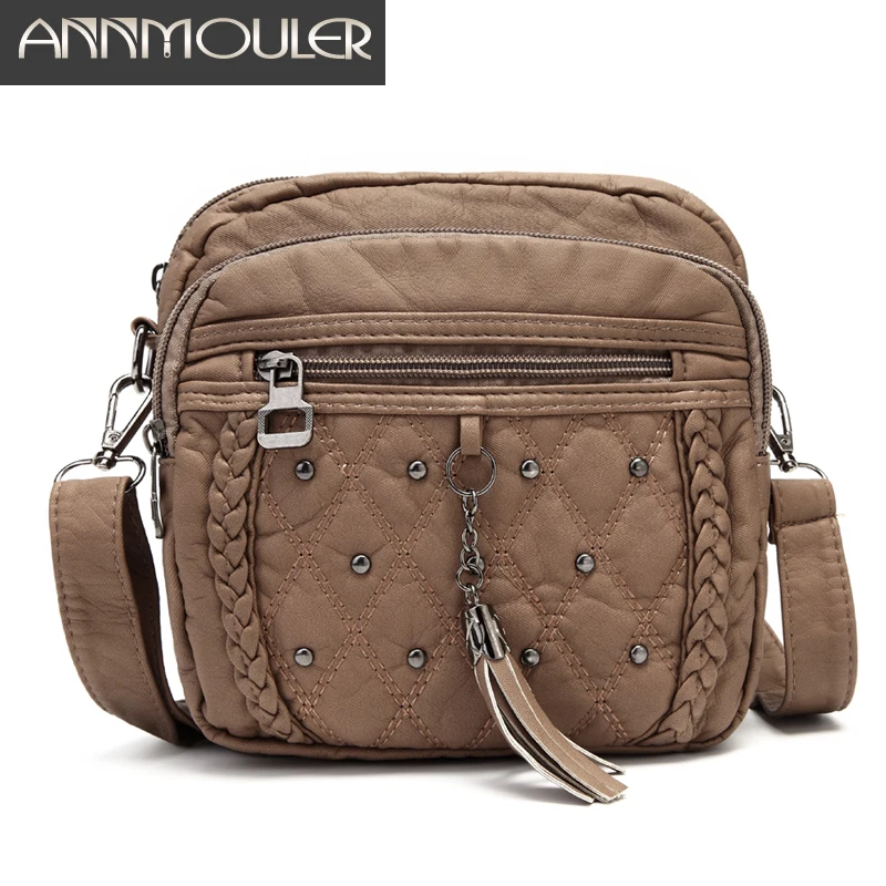 

Annmouler модная Маленькая женская сумка из искусственной кожи поясная сумка 2 Функциональная сумка с кисточками Маленькая Сумочка через плечо с карманами