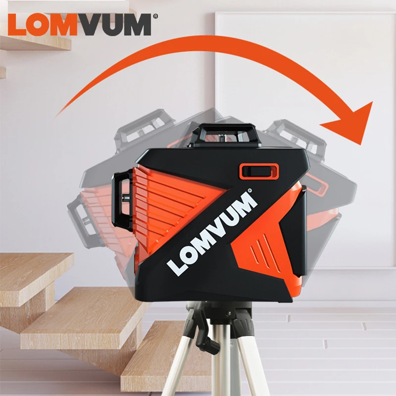 LOMVUM 3D лазерный уровень 12 линий зеленый луч 360 вертикальный горизонтальный