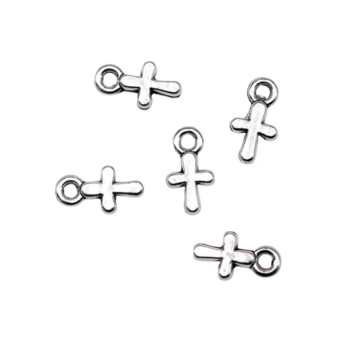 WYSIWYG DIY 주얼리 제작용 크로스 참, 앤티크 실버 컬러 합금 참 펜던트, 10x6mm, 40 개 3