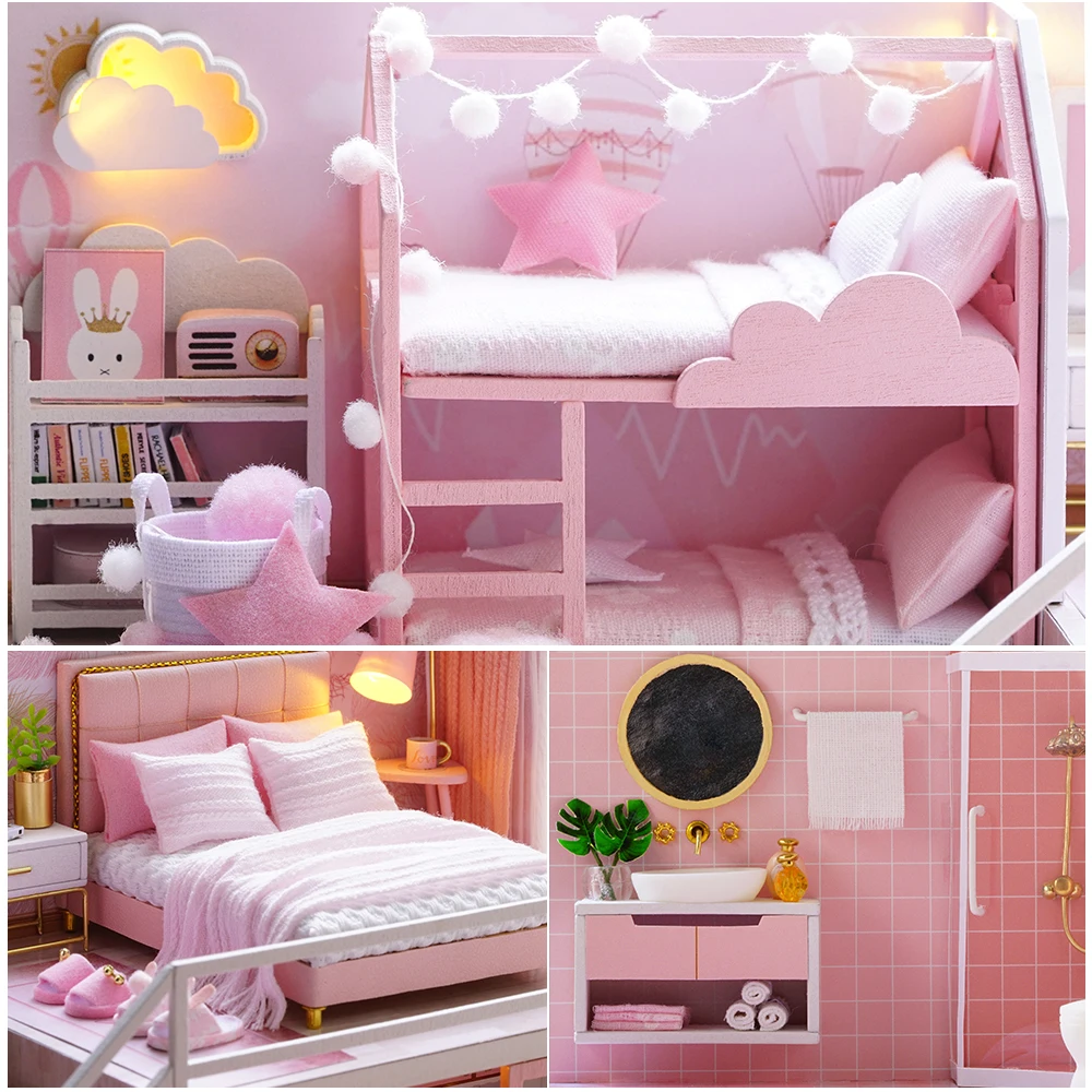 CUTEBEE DIY деревянный кукольный домик кукольных домиков Миниатюрный Кукольный дом мебель комплект Casa музыка светодиодные игрушки для детей, подарок на день рождения, L27