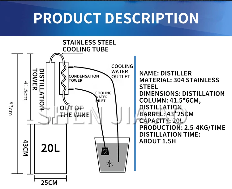 1 шт. Дистилляторы само-сваренное вино ликер фруктовый ликер дистиллятор машина 20л нержавеющая сталь бытовой пивоваренный дистиллятор машина