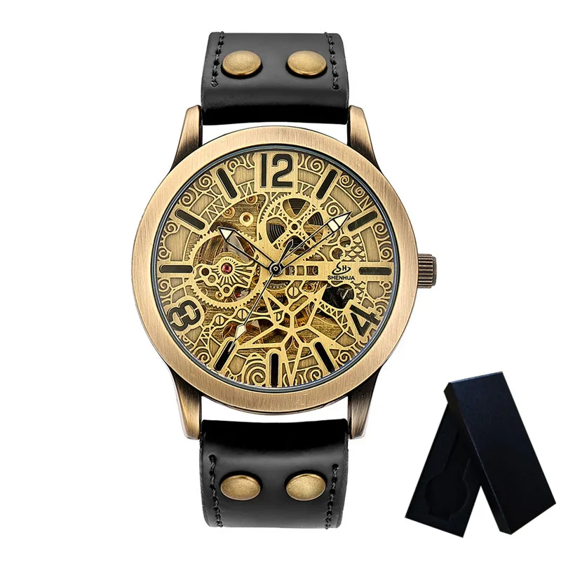 S07102 with box Relogio Masculino мужские часы автоматические механические скелет мужские часы лучший бренд класса люкс античная бронза спортивные военные наручные часы - Цвет: S07102 with box