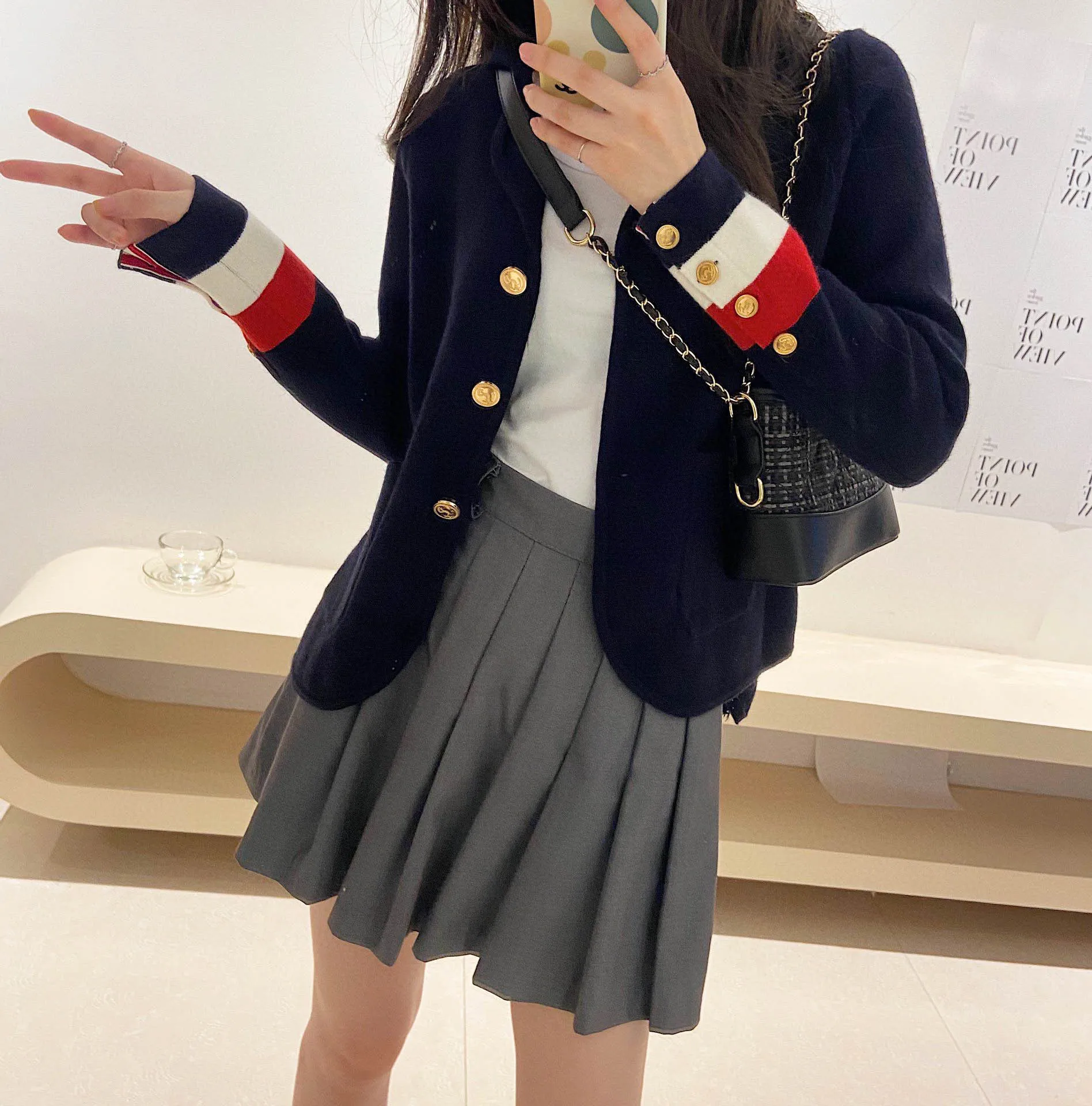 

Contrasting Color Trim Knitted Cardigan British Small Suit Cuff Striped Wool Casual Short Jacket Femal 2020 Autumn and Winter