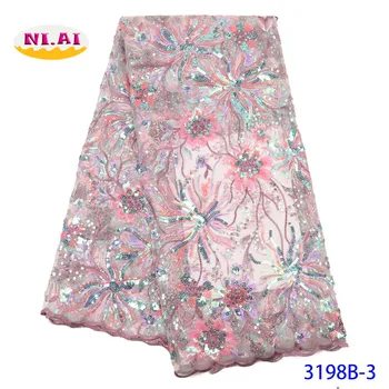 

Latest African Lace Fabric Pink French Mesh Sequins Lace Fabric With Sequins Nigerian Lace Fabric For Wedding Dress NA3198B-1