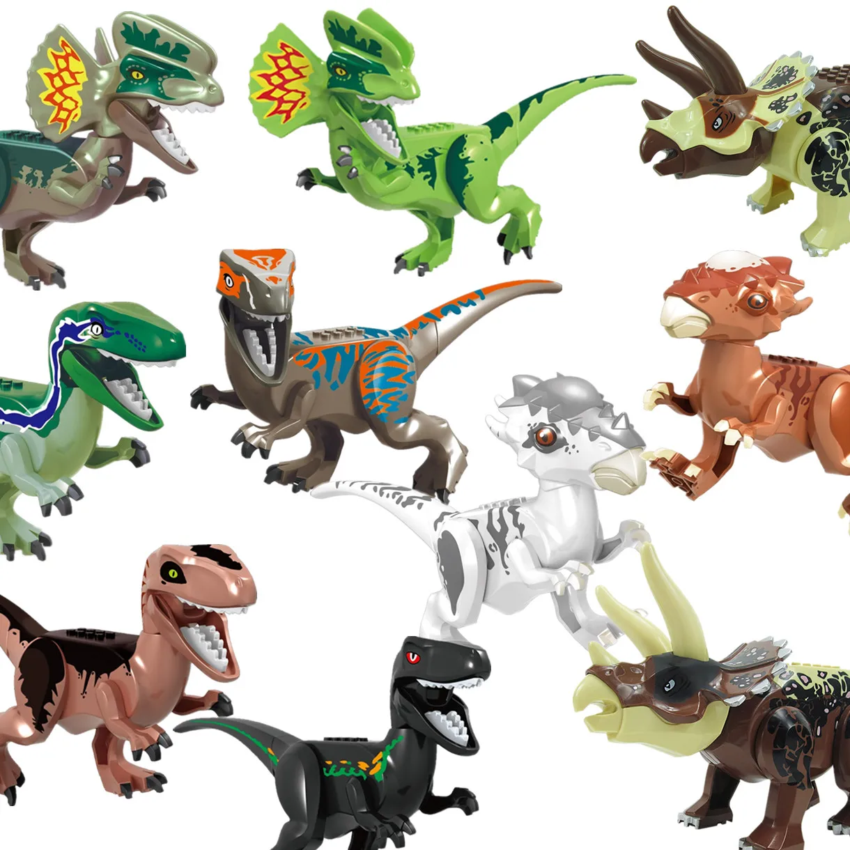 12 шт., Velociraptor, Dilophosauridae Tyrannosaurus, строительные блоки, трицератоп, динозавр, Т-Рекс, кирпичи, детский подарок