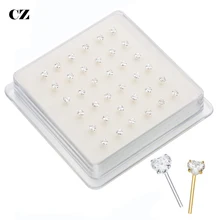 

36Pcs/Pack 925 Sterling Silver Cubic Zircon Nose Piercing Nose Stud Nose Pin Fine Body Jewelry Piercing Nariz Joyería Del Cuerpo