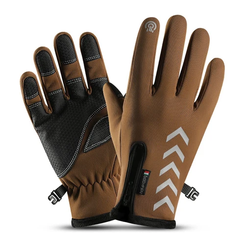 NEWBOLER Touch Screen Bike Bicycle Gloves Winter Thermal Warm Windproof Full Finger MTB Cycling Gloves Sport Glove For Mem Women - Цвет: Model 5 Brown