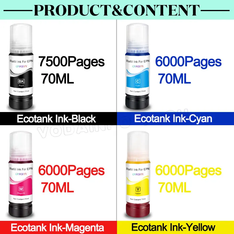 T544 544 Dye Ink 70ml Bottle Refill Kit Fit CISS For Epson EcoTank L3150 L3110 L3100 L3210 L3250 L1110 5190 Inkjet Printer dye ink kit,inkjet printer refill tool,ink refill kit,ink cartridge refill kit,dye ink refill,inkjet printer ink