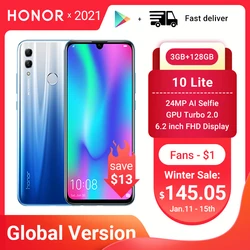 Глобальная версия Huawei Honor 10 Lite, 3 Гб оперативной памяти, 128GB смартфон Android 9,0 Octa Core 6,21 дюймов 24MP камера Google Play для мобильного телефона