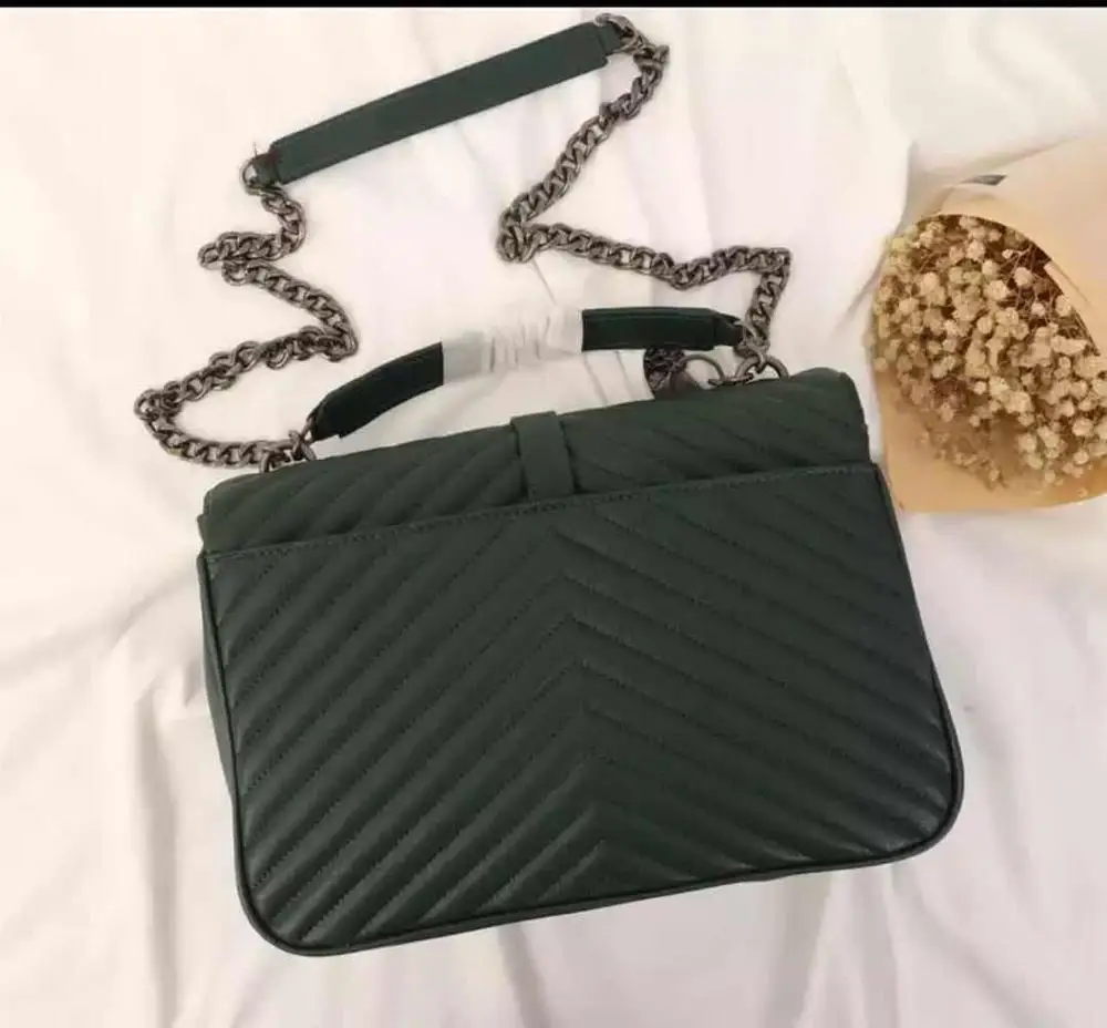 green silver chain Для женщин из натуральной кожи Сумки из натуральной кожи Большие размеры 32 см роскошные дизайнерские GUROVI сумка-мессенджер женская обувь черного цвета с цепочкой через плечо женская сумка через плечо - Цвет: green silver chain