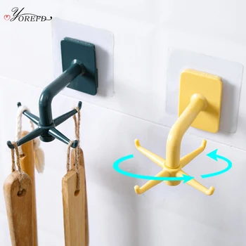 

OYOREFD Multi-function Rotatable Wall Hook Kitchen Tableware Holder Kitchen Bathroom Organizers Hook Strong Adhesive Hook