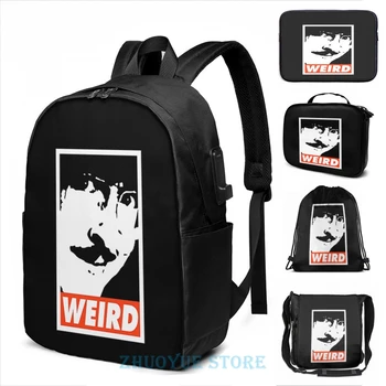 

Funny Graphic print Weird AL USB Charge Backpack men School bags Women bag Travel laptop bag