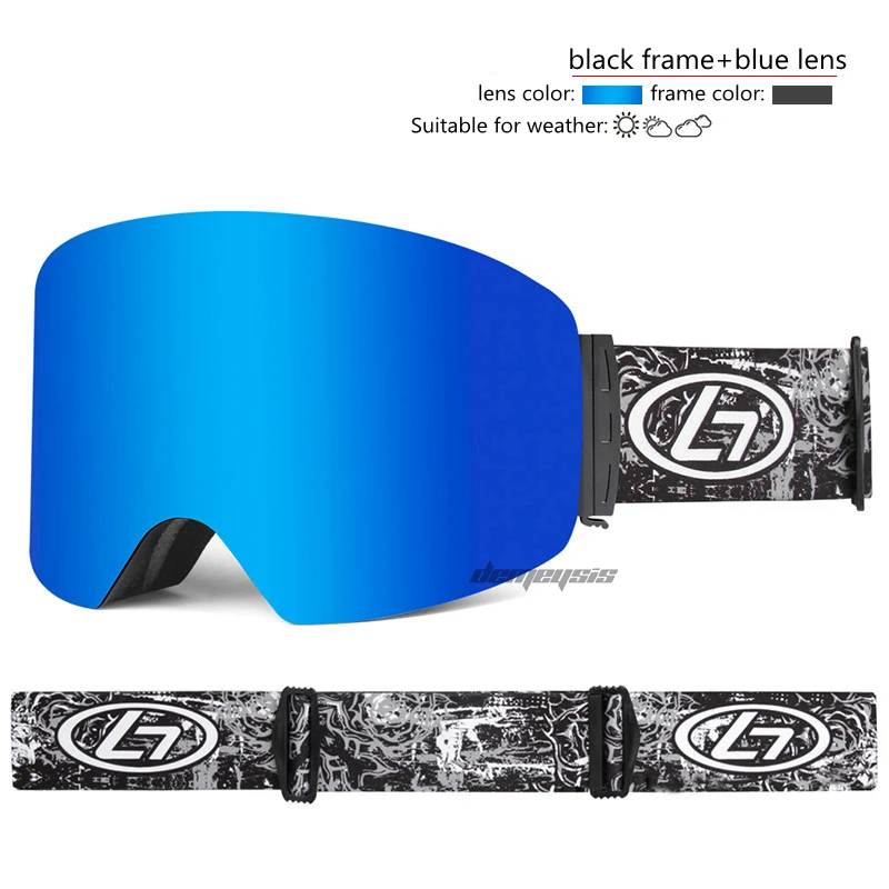 bk frame blue lens Лыжные очки двухслойные противотуманные очки для катания на коньках ветрозащитные очки для сноуборда UV400 Мужские и женские очки для катания на лыжах - Цвет: bk frame blue lens