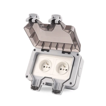 IP66 방진 방수 야외 벽 전원 소켓, 16A 더블 FR 프랑스 표준 전기 콘센트 AC 250V