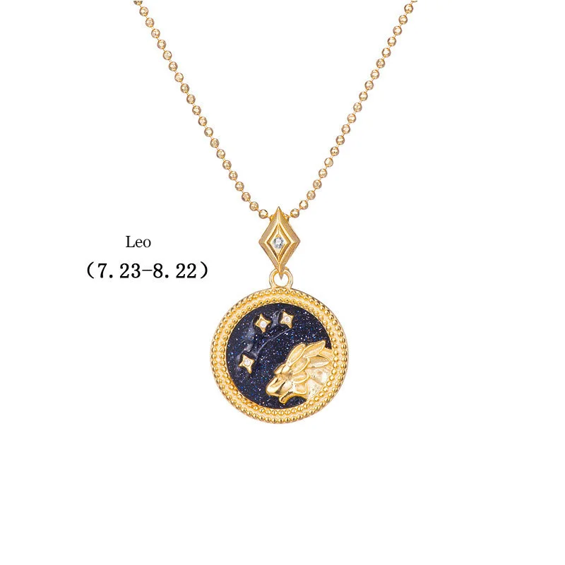 Blue-Leo Leouerry 925 пробы Серебряное 12 ожерелье Созвездие эксклюзивный фритиллярный/синий песчаник зодиакальные ожерелья для женщин - Цвет камня: Blue-Leo