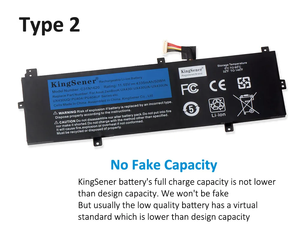 Bateria do Portátil de Kingsener C31n1620 para Asus Zenbook Ux430 Ux430ua Ux430un Ux430uq Ux430uq-gv015t Pro Pu404 Pu404uf 11.55v 50wh - Imagem 2