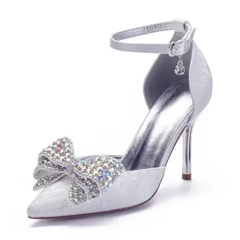 

Fashion women's shoes wedding shoes pointed shoes high heels Bow crystal decoration High heels with wedding Love bracelet