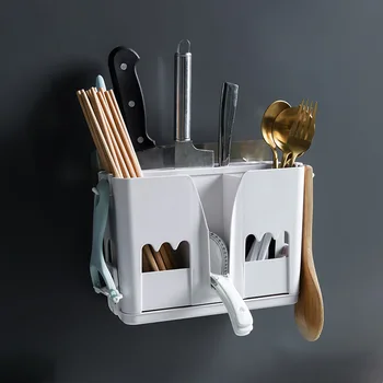

Hanging wall type non-scratch hole free multifunctional chopstick cage asphalt dust-proof tableware receive frame plastic shelf