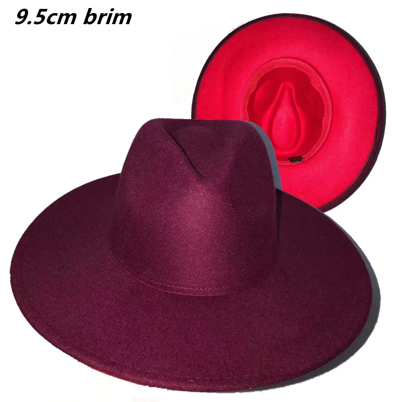 Taro purple fedora hat red bottom fedora hat with big brim 9.5cm Panama felt hat men's jazz hat top hat ladies шляпа женская blue fedora hat