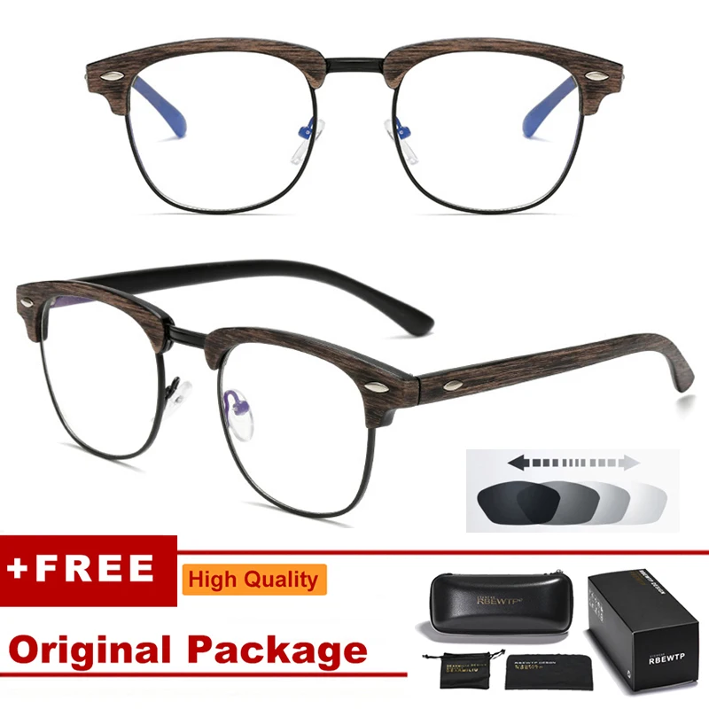 Coffee Gold Wood 07 Фотохромный фильтр компьютерные очки для блокирования УФ анти голубой свет глаз глазного напряжения переходные игровые очки для женщин мужчин UV400 - Цвет линз: Coffee Gold Wood 07