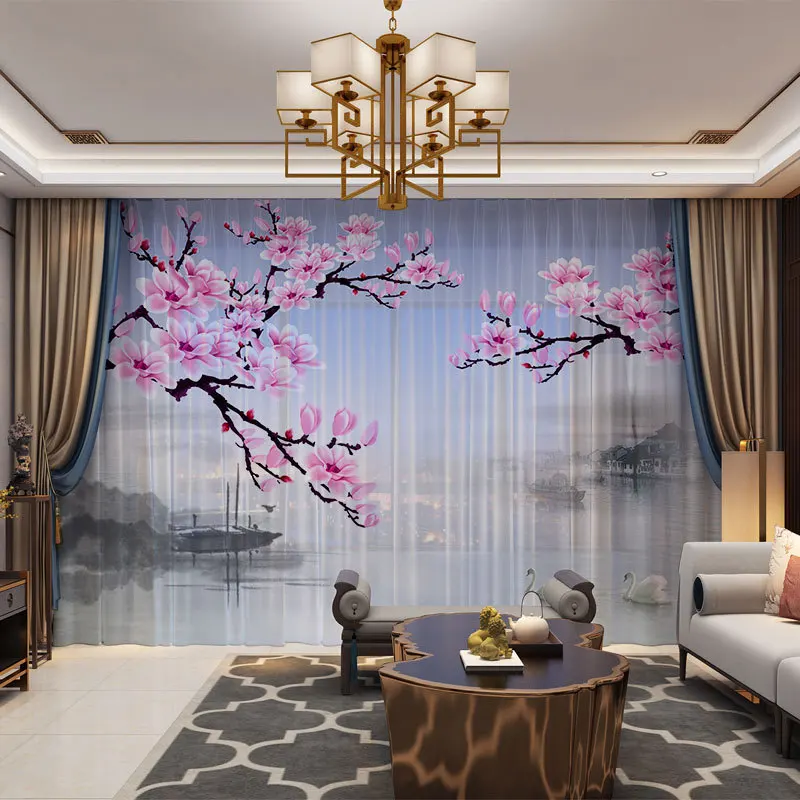 

Landscape Chinese Style 3D Customized Photo Curtains Natural Deer Drape Panel Sheer Tulle Curtains For Living Room Door Bedroom