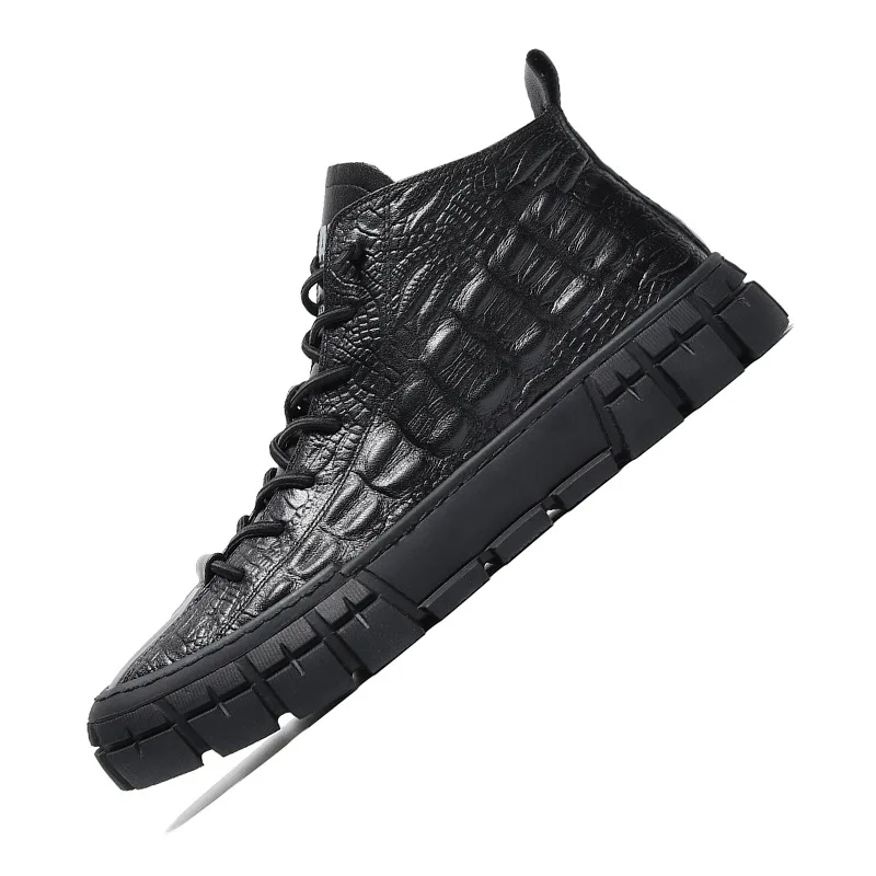 Men Leather Casual Shoes Crocodile Print Men High Tops Spring Autumn Flat Shoes Cool Leisure Sneakers Loafers