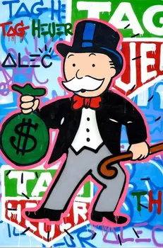 

Hand Painted Alec Monopolyingly Graffiti Art Rich Man Painting Wall Art Wall Art For Living Room Pink