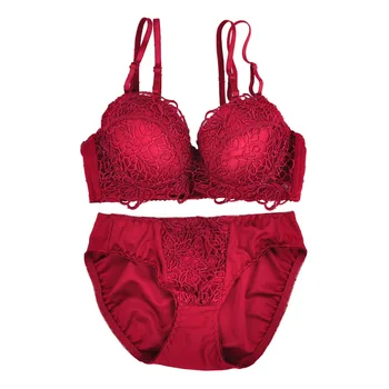 

Sexy Lace Underwire Bra Briefs Suit/2PCS Female Hollow Out Lingerie Set Beauty Back Underwear Seamless Panties