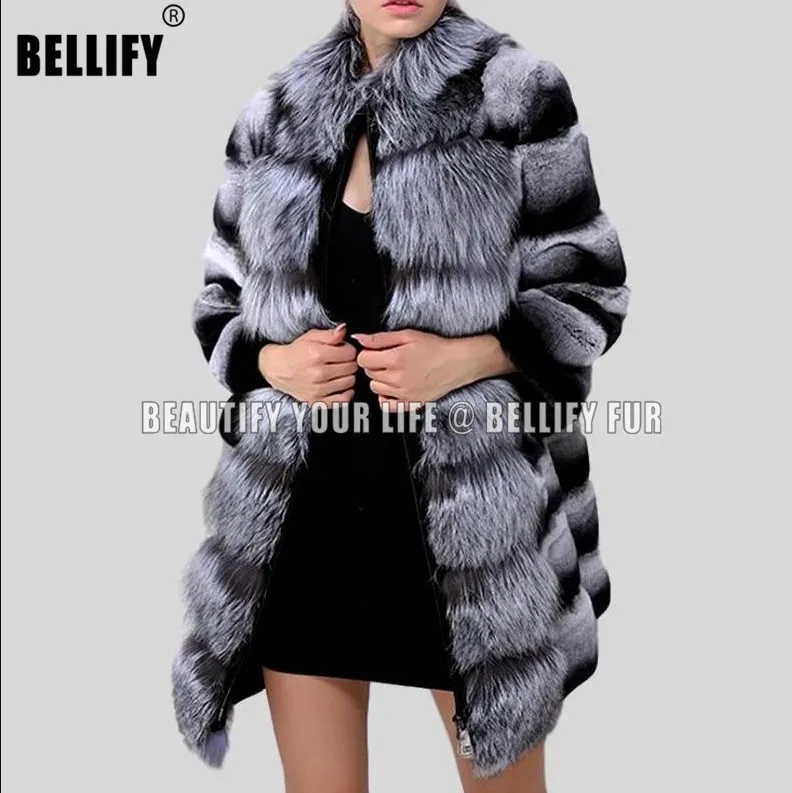 

Hot size Customized Front plush Natural fox fur Trim warm Real rex chinchila Fur long coats outerwear