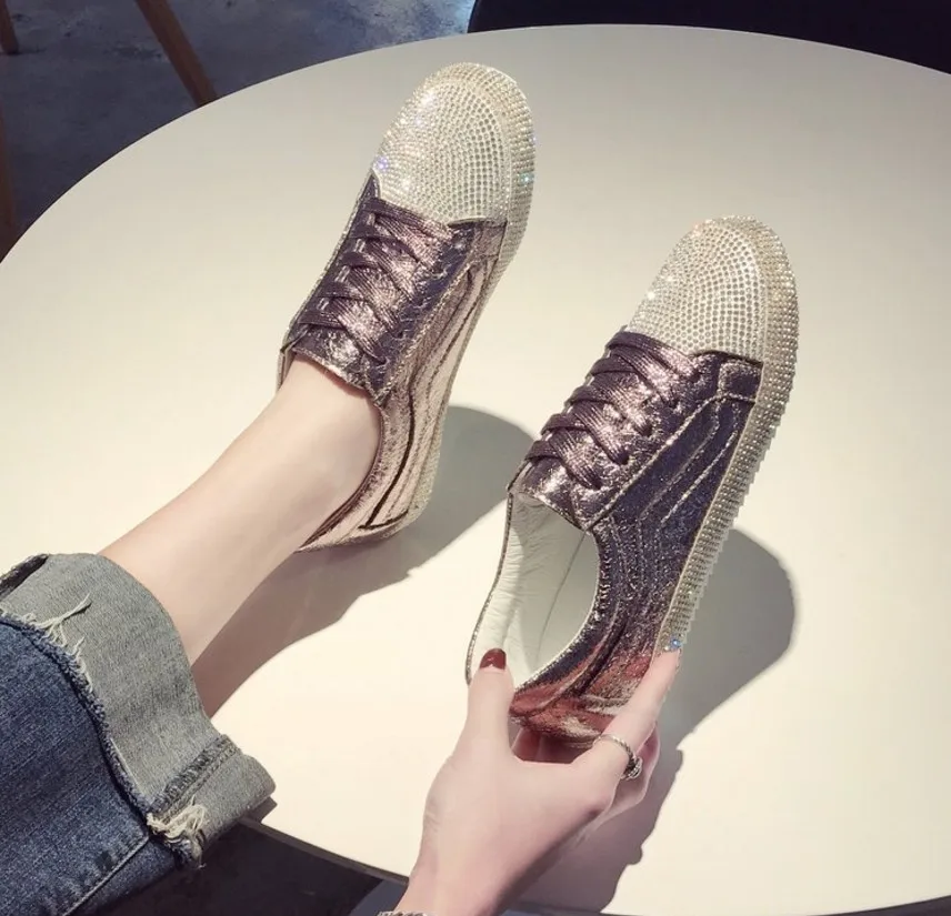 new fashion rhinestone Korean version of Harajuku style wild casual flat shoes women