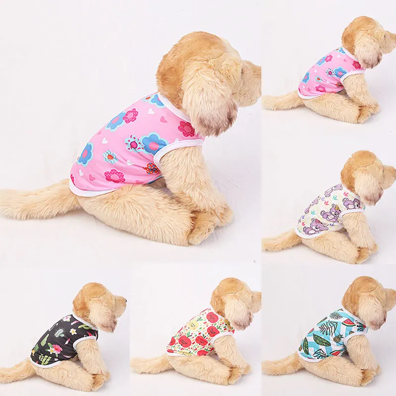 2021 Summer Cartoon Cat Vest Dog T-Shirts Print Pet Clothes Costume Cats Thin Clothing For Small Dogs Chihuahua Cute Puppy Vest