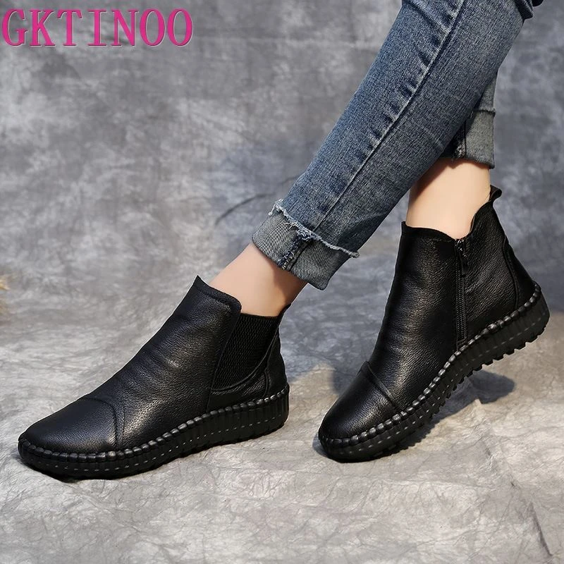 tumor Reposición Sociedad Zapatos de piel auténtica para mujer, botines hechos a mano, cálidos,  suaves, planos, informales, para exteriores, otoño e invierno, 2023|fashion  boots|fashion women bootswomen boots - AliExpress