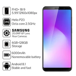 Смартфон в наличии Cubot Power, 6 + 128 ГБ, Android 8,1, MT6763T(Helio P23), 8-ядерный, 5,99 дюйма, FHD +, 6000 мА · ч, 16 + 8 Мп, 4G LTE