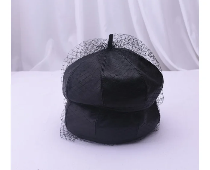 Восьмиугольная кепка из искусственной кожи, женская зимняя модная кепка из искусственной кожи с сеткой, женская кепка для отдыха, шапка с тыквой для художника