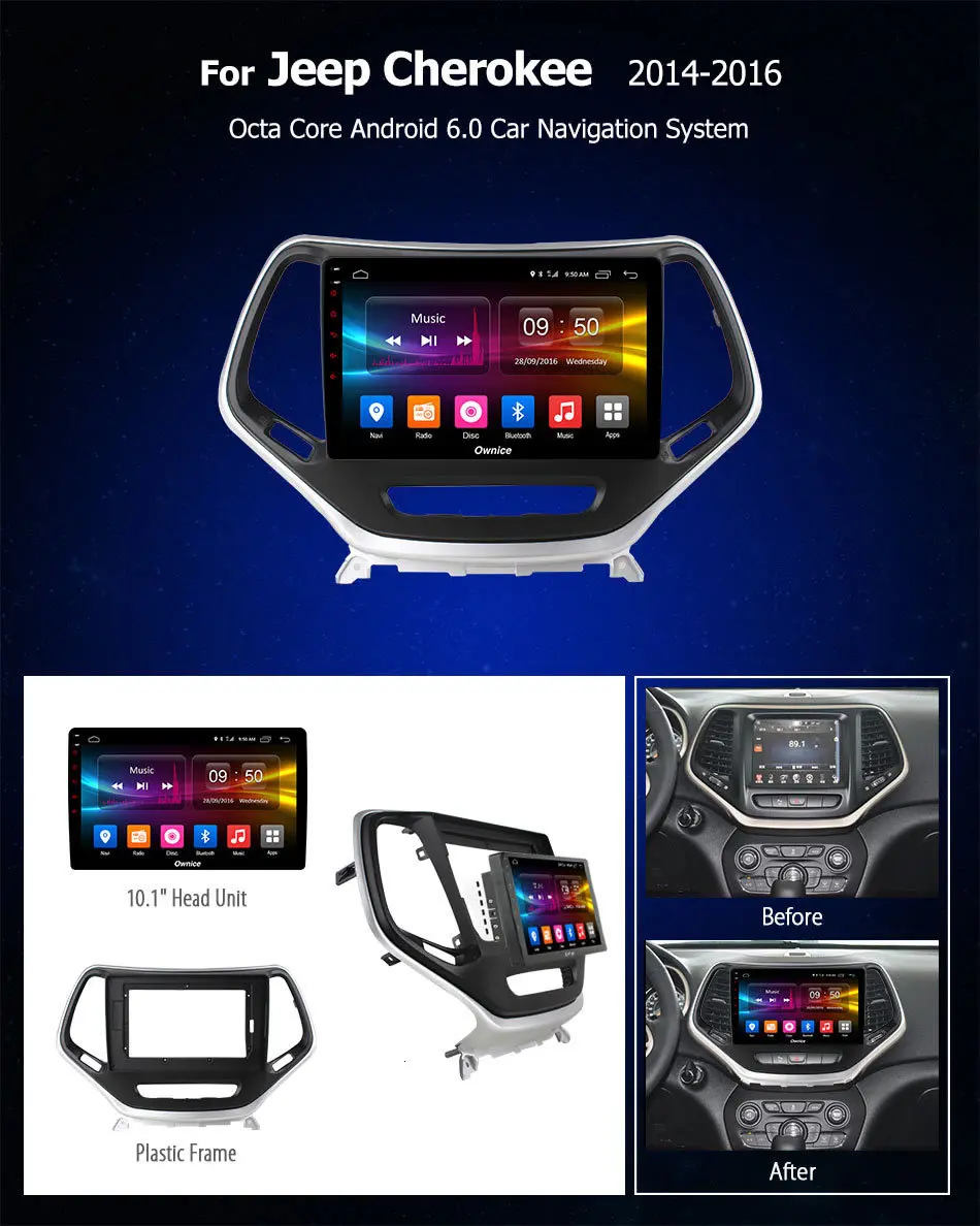 Excellent Ownice K1 K2 K3 10.1 "IPS Octa Core Android 9.0 Car DVD GPS Navigation Player for Jeep Cherokee 2014- 4G LTE 32g ROM" 9