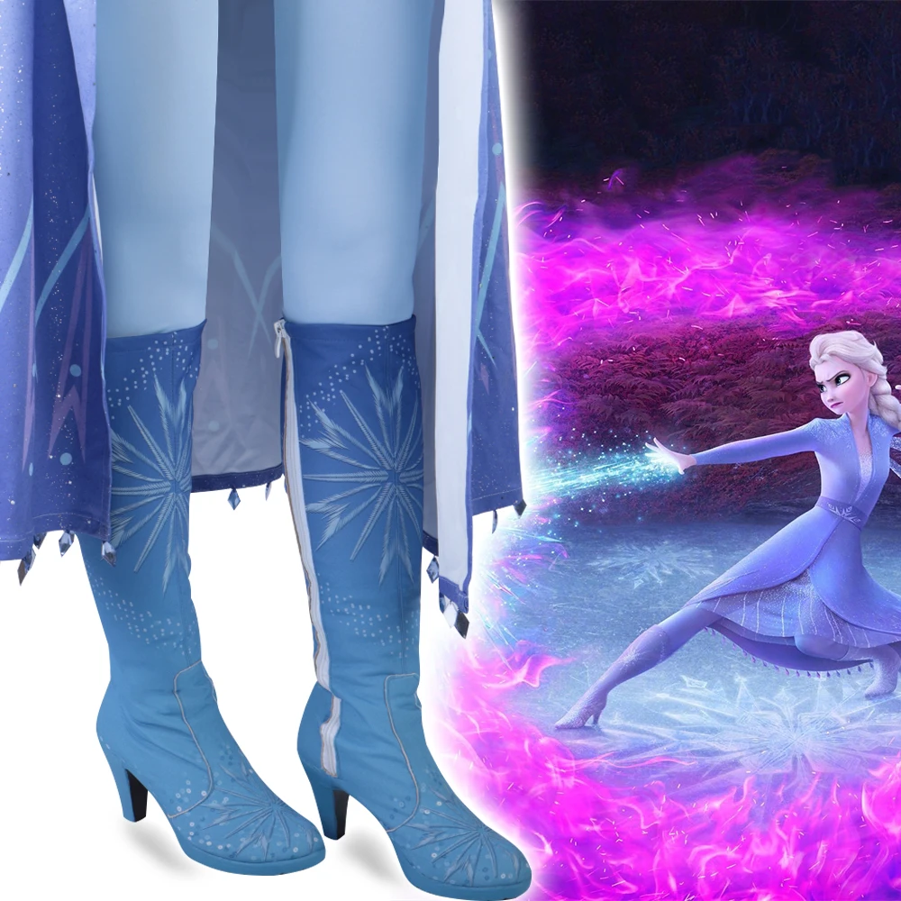 New Froz 2en Cosplay Snow Adult Elsa Boots Costume Halloween Kneehigh High Heel Elsa Shoes