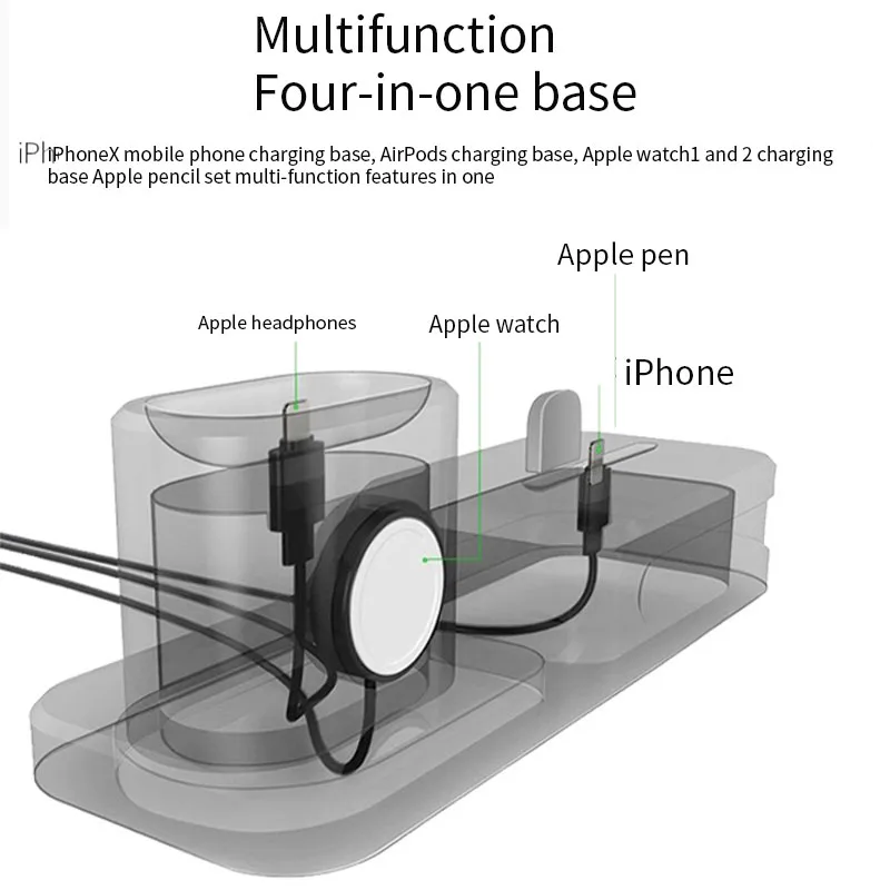 Беспроводной Зарядное устройство подставка для IPhone airpods Apple Watch, док-станция для зарядки Зарядное устройство для наручных часов Apple Watch Series 4/3/2/1 IPhone X 8 XS