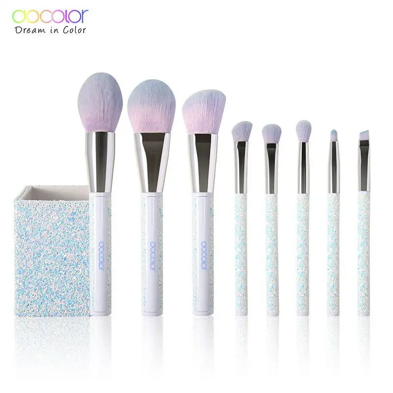 Pink New Makeup Tools 8 Handmade Wool Brush Makeup Brush Set Sequins Glitter Makeup Brush With Barrel - Цвет: Pink