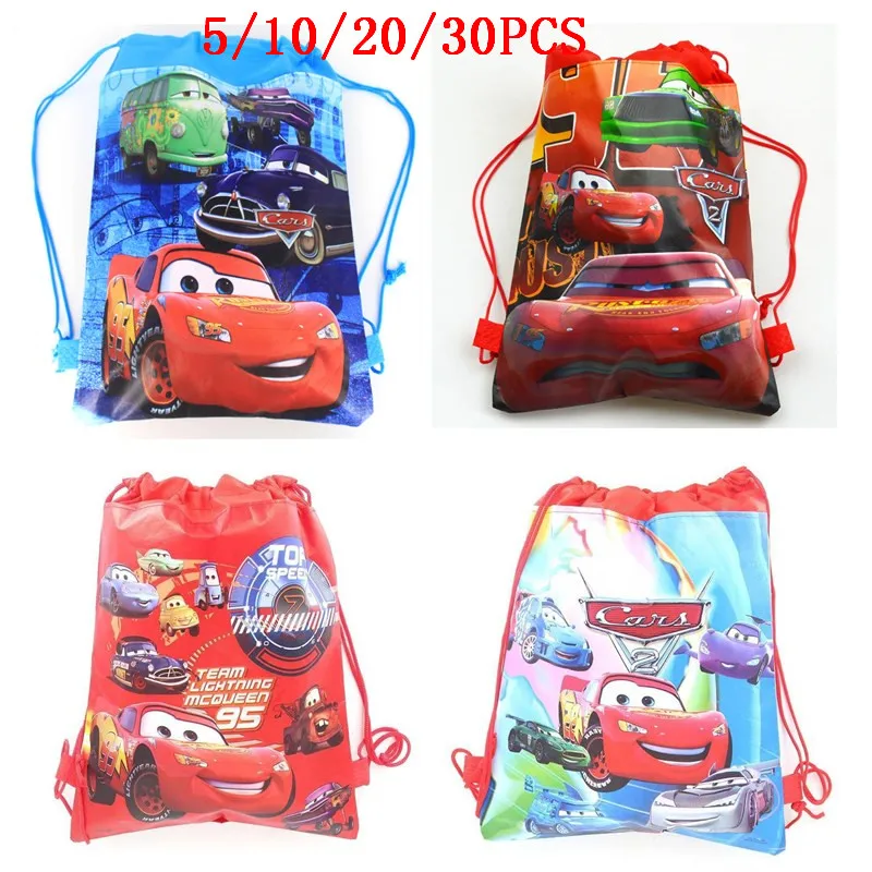 

5/10/20/30PCS Happy Birthday Kids Disney Macqueen The Cars Drawstring Gifts Bag Non-woven Fabric Party Decoration Backpack Bag
