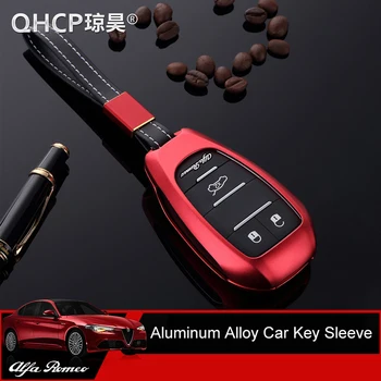 

Aluminum Alloy Car Key Shell Cover Remote Smart Key Case Bag Protection1Pcs With Keychain Fit For Alfa Romeo Giulia Stelvio