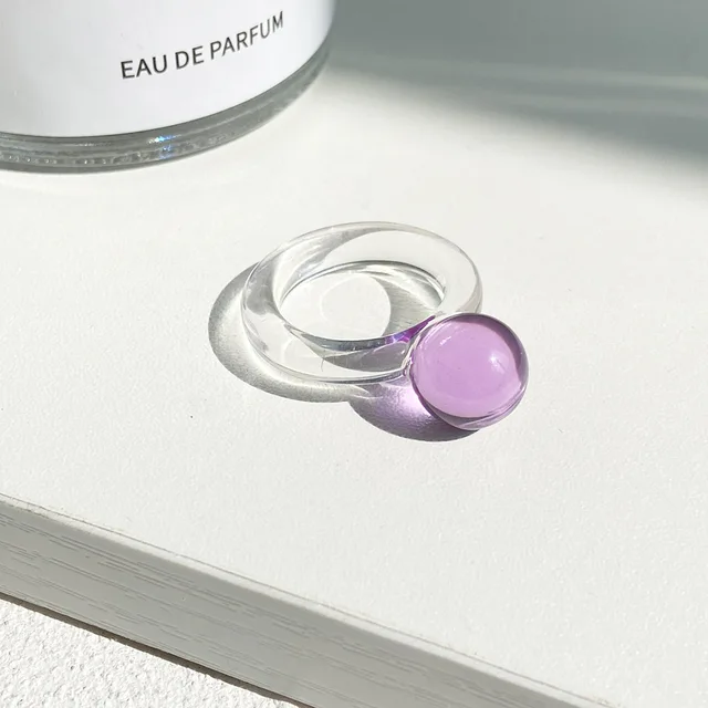 New Colorful Transparent Resin Acrylic Crystal Rhinestone Simple Geometric Square Round Rings Set for Women Fashion Jewelry JZ42