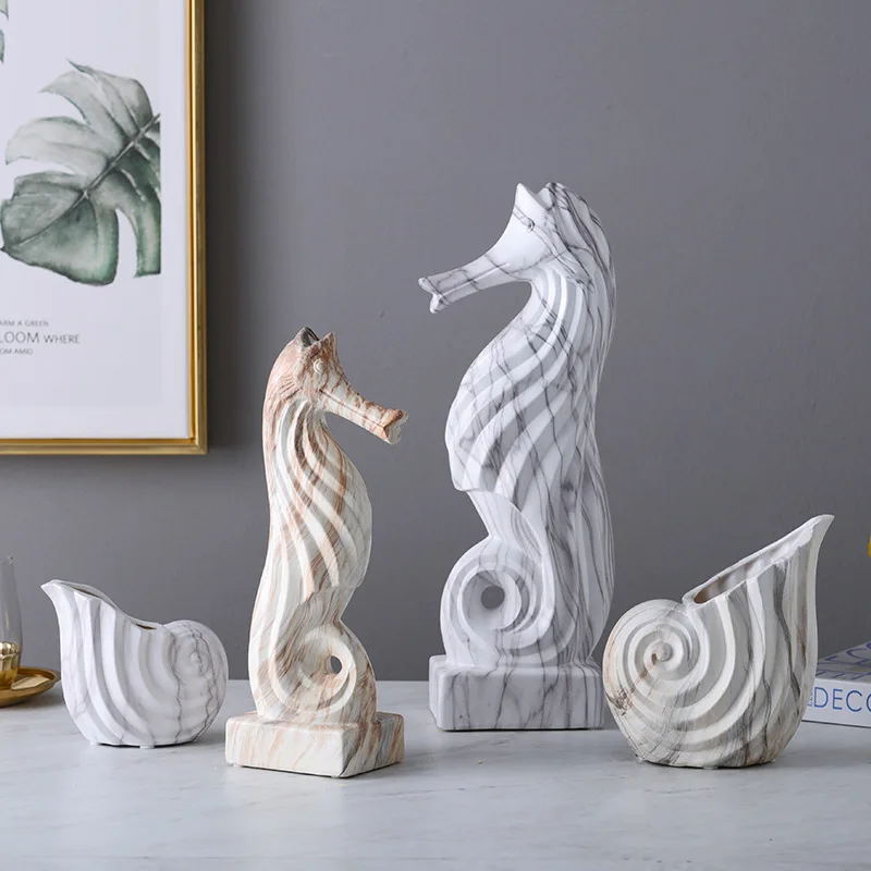 

Northern European-Style Vase Marbling European Style Home Living Room Decorations Hippocampus Conch Animal Ornaments Ceramic Cra