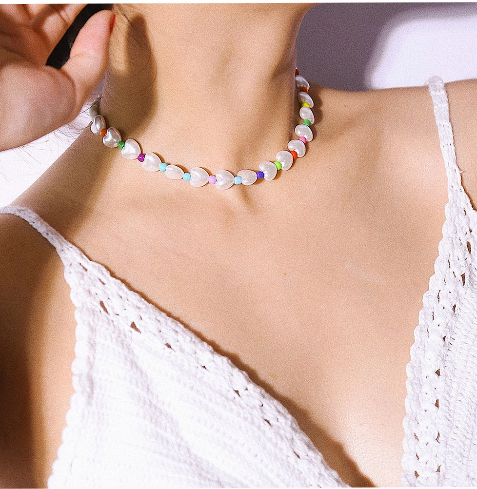 Youvanic Boho Жемчуг в форме сердца колье ожерелье для женщин Девушка Бусы короткие шеи цепи воротник колье Модные Ювелирные изделия Подарки 2487